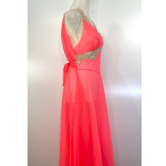 Vintage 60s Aristocraft Negligee Maxi Dress Neon Pink Lingerie Wedding - Picture 5 of 7
